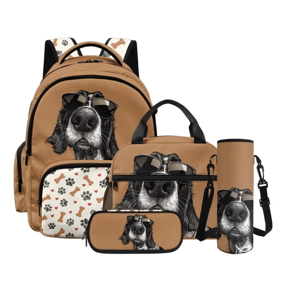 Xoenoiee Cocker Spaniel Dog Paw Bone Heart Print Backpack with Lunch Bag for Girls School Bag with Pencil Case Water Bottle Sleeve Kindergarten Bookbag Rucksack Elementary Preschool Toddler Knapsack
