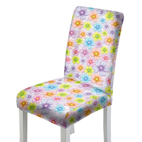 Xoenoiee Colorful Daisy Flower Print Waterproof Dining Room Chair Cover, Stretch Jacquard Parson Chair Slipcover Removable Washable Chair Protector for Home, Restaurant, Banquet, 1 Pack