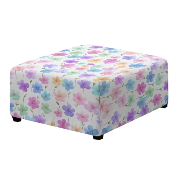 Xoenoiee Colorful Daisy Flower Print Waterproof Stretch Ottoman Cover Square Folding Storage Stool Furniture Protector Soft Slipcover for Living Room, L