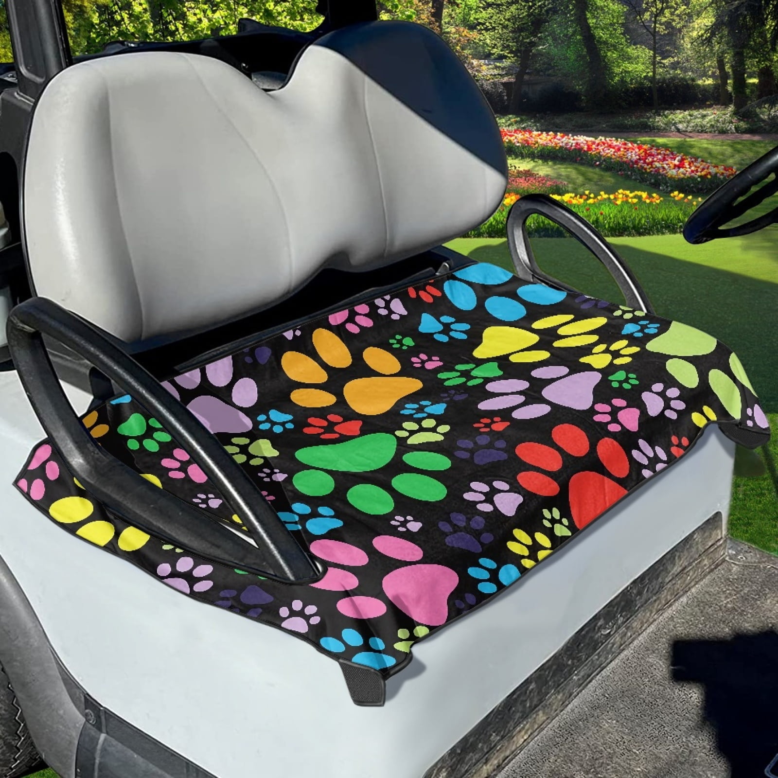 Xoenoiee Colorful Dog Paw Pattern Golf Cart Seat Covers, Club Car Seat