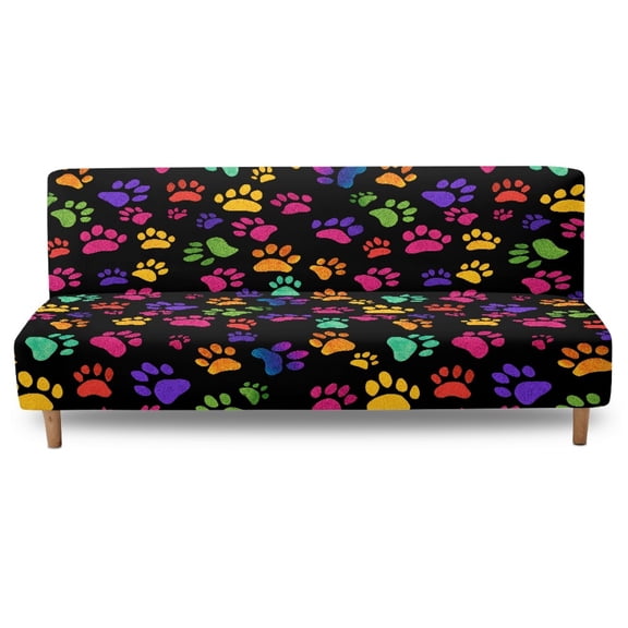 Xoenoiee Colorful Dog Paw Print Futon Cover, Dual Waterproof Couch Cover for Futon, Stretch Jacquard Sofa Cover, Leakproof Furniture Protector for Kids, Pets, Dog and Cat