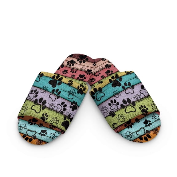 Xoenoiee Colorful Dog Paw Wood Print Cotton Open Toe Slippers for Women and Men, Breathable Non-Slip Bedroom Slippers for Travel Guests Hotel Home, 10.5-11.5 W/9.5-10.5 M