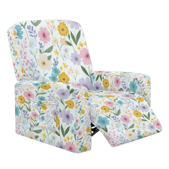 Xoenoiee Colorful Floral Print Recliner Chair Cover 4-Pieces Lazyboy Cover for Recliner Chair with Storage Pockets Furniture Protector for Living Room, Jacquard Sofa Slipcover for Kids, Pets