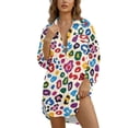 thumbnail image 1 of Xoenoiee Colorful Leopard Print Women's Swimsuit Cover Ups Shirt V-Neck Button Down Bathing Suit Coverups Beach Tunic Tops Resort Wear Plus Size, M, 1 of 7