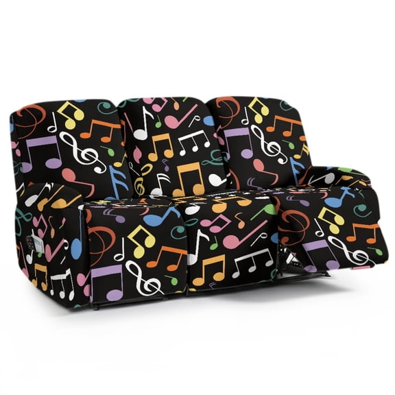 Xoenoiee Colorful Music Note Print Recliner Sofa Covers 8-Pieces Reclining Couch Slipcovers 3 Seater Stretch Recliner Furniture Protector with Elastic Bottom, Soft Fitted Washable Stay in Place