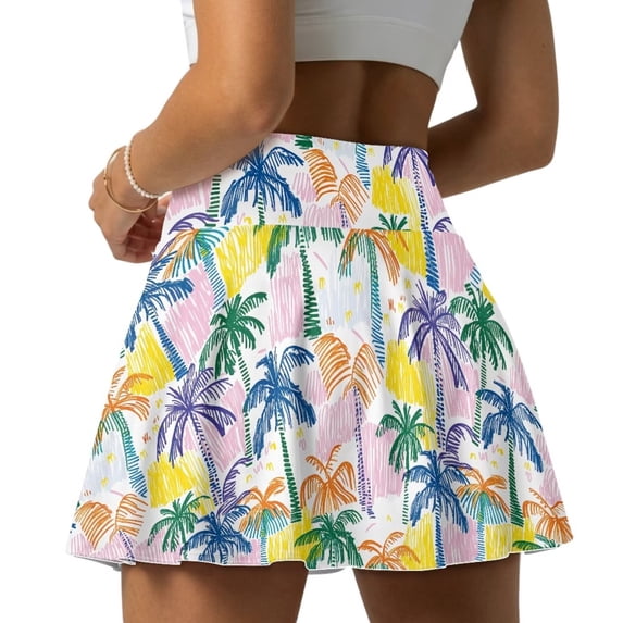 Xoenoiee Colorful Palm Tree Print Women's Golf Skirts Skorts High Waisted Tennis Skirt Pleated Athletic Skorts Workout Casual Skorts with Short for Woman, L