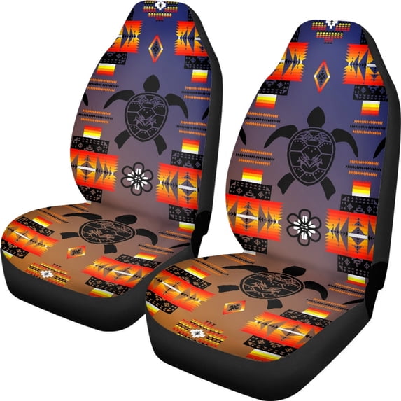 Xoenoiee Colorful Turtle American Traditional Pattern 2 PCS Car Seat Covers Front Auto Seat Cover, Car Bucket Seats Protector Covers Universal fit for SUV Sedan Van