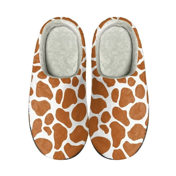 Xoenoiee Comfortable Slippers for Winter Plush Warm Slippers with Non-Skid Sole for Women Men Indoor Outdoor Slip-On House Shoes, Cow Brown Print, 10-11 W/9-10 M