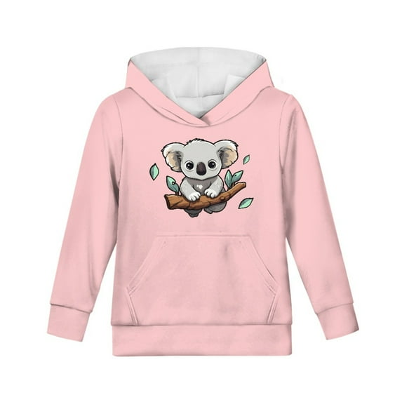 Xoenoiee Cosy Hoodies for Kids with Front Kangaroo Pocket Cute Branch Koala Pink Print Girls Pullover Sweater Long Sleeve Winter Clothing Loose Athletic Wear, XL