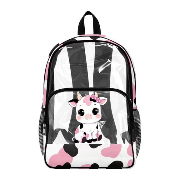 Xoenoiee Cow Bow Print Kids Clear Backpack for Girls See Through Preschool Kindergarten Elementary School Backpack Transparent Bookbag Schoolbag Daypack with Adjustable Padded Straps