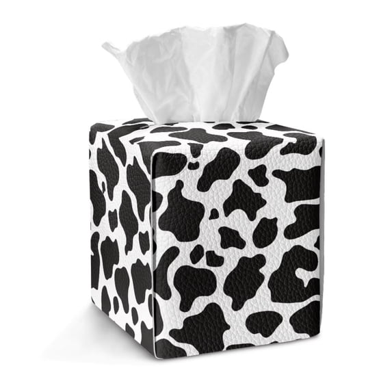 Xoenoiee Cow Print Tissue Box Cover Square Tissue Box Holder with Bottom Snap, Foldable Napkin Facial Tissues Holder Dispenser Home Car Decor Facial Paper Organizer