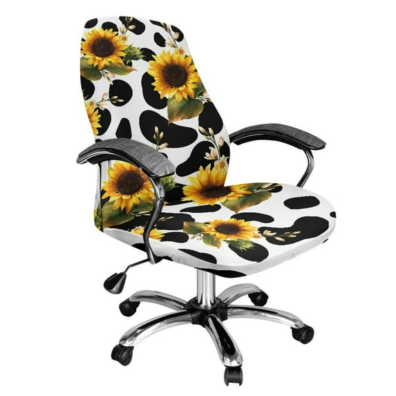 Xoenoiee Cow Sunflower Print Home Office Chair Covers Stretchable Computer Desk Chair Covers High Back Universal Executive Boss Chair Covers Removable Gaming Chair Cover, Machine Washable, S