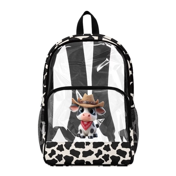 Xoenoiee Cowboy Cow Print Clear Backpack for Kids Girls Large Capacity Casual Daypack with Adjustable Padded Strap Heavy Duty Rucksack Transparent Bookbag Back to School Gifts for Teens