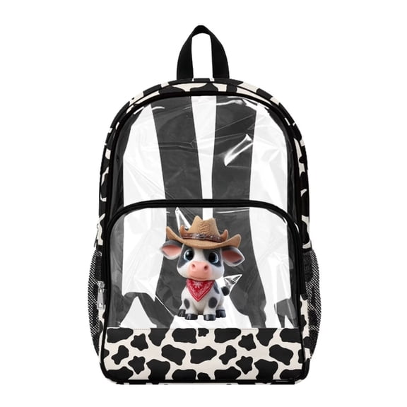 Xoenoiee Cowboy Cow Print Clear Backpack for Kids Girls Large Capacity Casual Daypack with Adjustable Padded Strap Heavy Duty Rucksack Transparent Bookbag Back to School Gifts for Teens