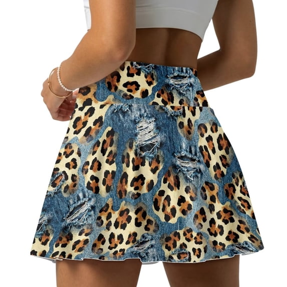 Xoenoiee Cowboy Leopard Print Pleated Tennis Skirts for Women High Waist Golf Skort with Built-in Shorts Breathable Athletic Skorts, 2XL