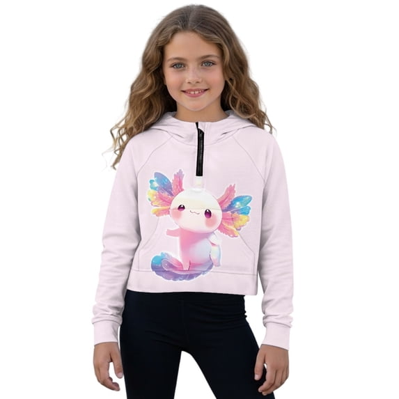 Xoenoiee Cute Axolotl Print Girls Zip Up Hoodie Oversized Sweatshirt Cute Trendy Zipper Pullover Tops Teen Girl Casual Mock Neck Fall Winter Sweater, 7-8 Years