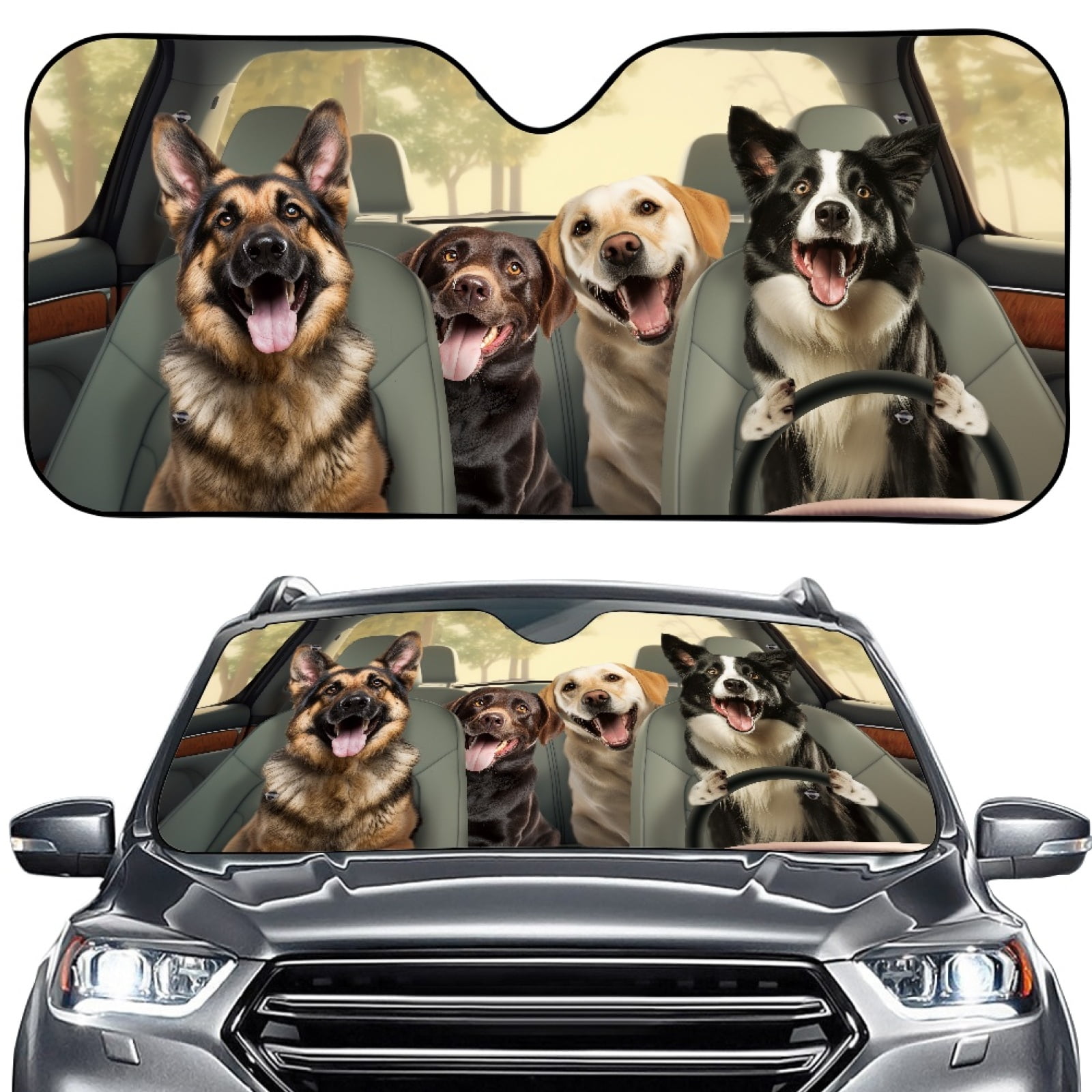 Xoenoiee Cute Dog Print Sunshade for Car Windshield Sun Visor Vehicle ...