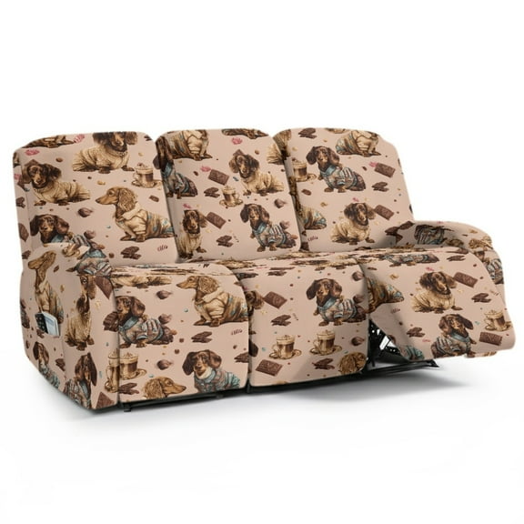 Xoenoiee Dachshund Chocolate Print Recliner Sofa Covers Stretch 3 Seater Recliner Couch Covers for 3 Cushion Couch 8 Pieces Washable Reclining Sofa Slipcovers