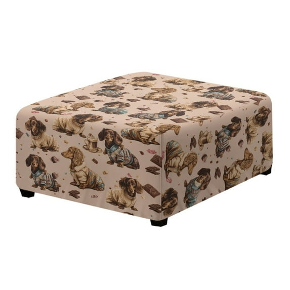 Xoenoiee Dachshund Coffee Chocolate Print Stretch Square Ottoman Cover Folding Storage Stool Furniture Protector Soft Square Slipcover with Elastic Bottom, S