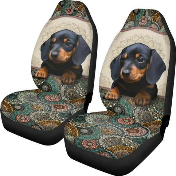 Xoenoiee Dachshund Dog Boho Mandala Print Car Seat Covers High Back Design Front Seats Only, Universal Fit All Weather Vehicle Seat Cover Protectors for SUV Truck Sedan