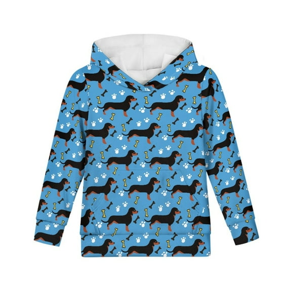 Xoenoiee Dachshund Dog Paw Bone Pattern Pullover Kids Hoodies Hooded Sweatshirt Cosy Playwear with Kangaroo Pocket Fall Winter Clothing Long Sleeve Tops, S