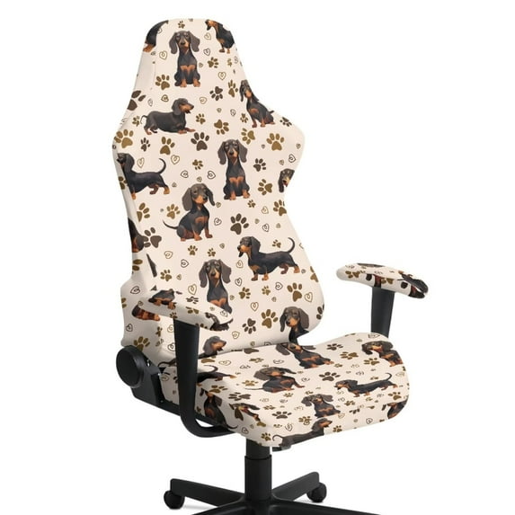 Xoenoiee Dachshund Paw Heart Pattern Gaming Chair Covers Slipcovers with Armrest Covers, Stretch Game Computer Office Desk Chair Cover Protector, Soft Fabric Rotating Armchair Covers, Without Chair
