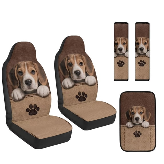 Xoenoiee Dachshund Paw Pattern Car Accessories Set of 5, PU Leather Car Seats Cover Protector, Seatbelt Cover, Auto Armrest Cover Protector for Most Vehicle, SUV, Truck
