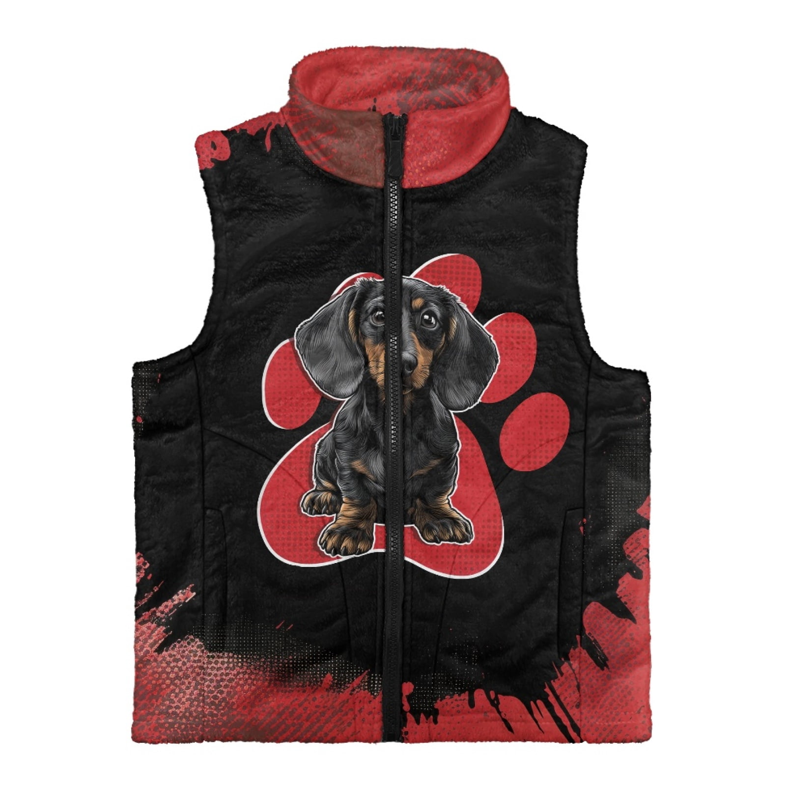 Xoenoiee Dachshund Paw Print Vest Zip Up Jacket Sleeveless Stand Collar with Pockets Toddler Boys Fleece Vest Fall Winter Warm Outerwear, Size 11-12 Years