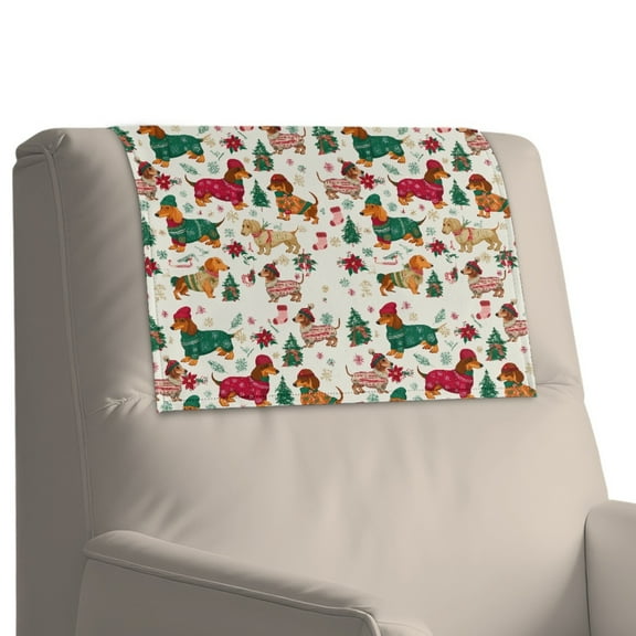 Xoenoiee Dachshund Socks Christmas Flower Print PU Leather Recliner Headrest Covers Sofa Headrest Protector Non Slip Head Rest Cover For Recliner Sofa Cover Slipcover Christmas Decor, 1 Pack