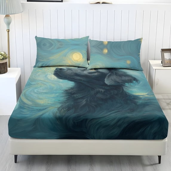 Xoenoiee Dachshund Starry Night Print Sheet Set 3 Piece Breathable and Cooling Sheets Hotel Bedding for Women Men Kids Teens, Secure Fit Soft Wrinkle Free and Comfy Extra Deep Pockets, Full Size