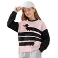 thumbnail image 1 of Xoenoiee Dachshund Stripe Print Fall Sweatshirt for Girls, Oversized Drop Shoulder Pullover Long Sleeve Soft Fleece Crewneck Loose Top, 7-8 Years, 1 of 7