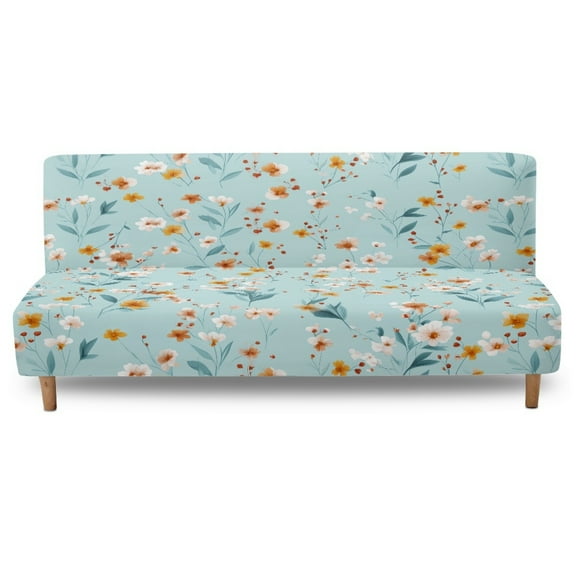 Xixirimido Daisy Blue Pattern Futon Slipcover for Armless Couch Stretchy Sofa Bed Cover Soft Elastic Couch Cover Machine Washable Furniture Protector