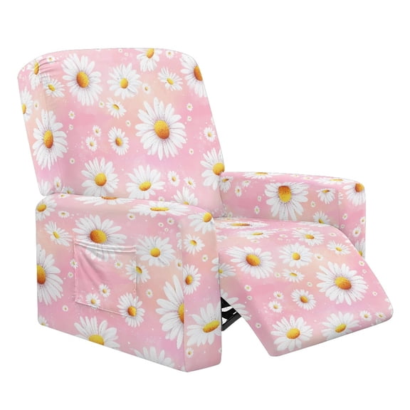 Xoenoiee Daisy Flower Print Recliner Slipcover Stretch Reclining Chair Covers 4 Pieces Non Slip Recliner Sofa Slipcovers with Pockets Fitted Sofa Couch Cover Lazy Boy Chair Cover for Pet Kid