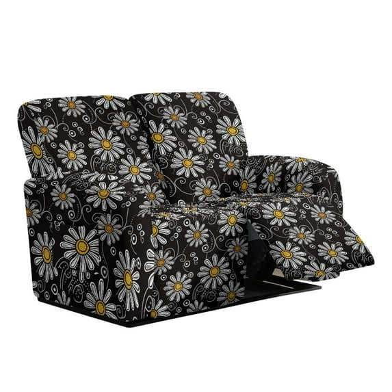 Xoenoiee Daisy Flower Print Waterproof Recliner Loveseat Cover, 6 Pieces Stretch Recliner Sofa Slipcovers Washable Couch Cover Furniture Covers for Pets, Dogs, Kids