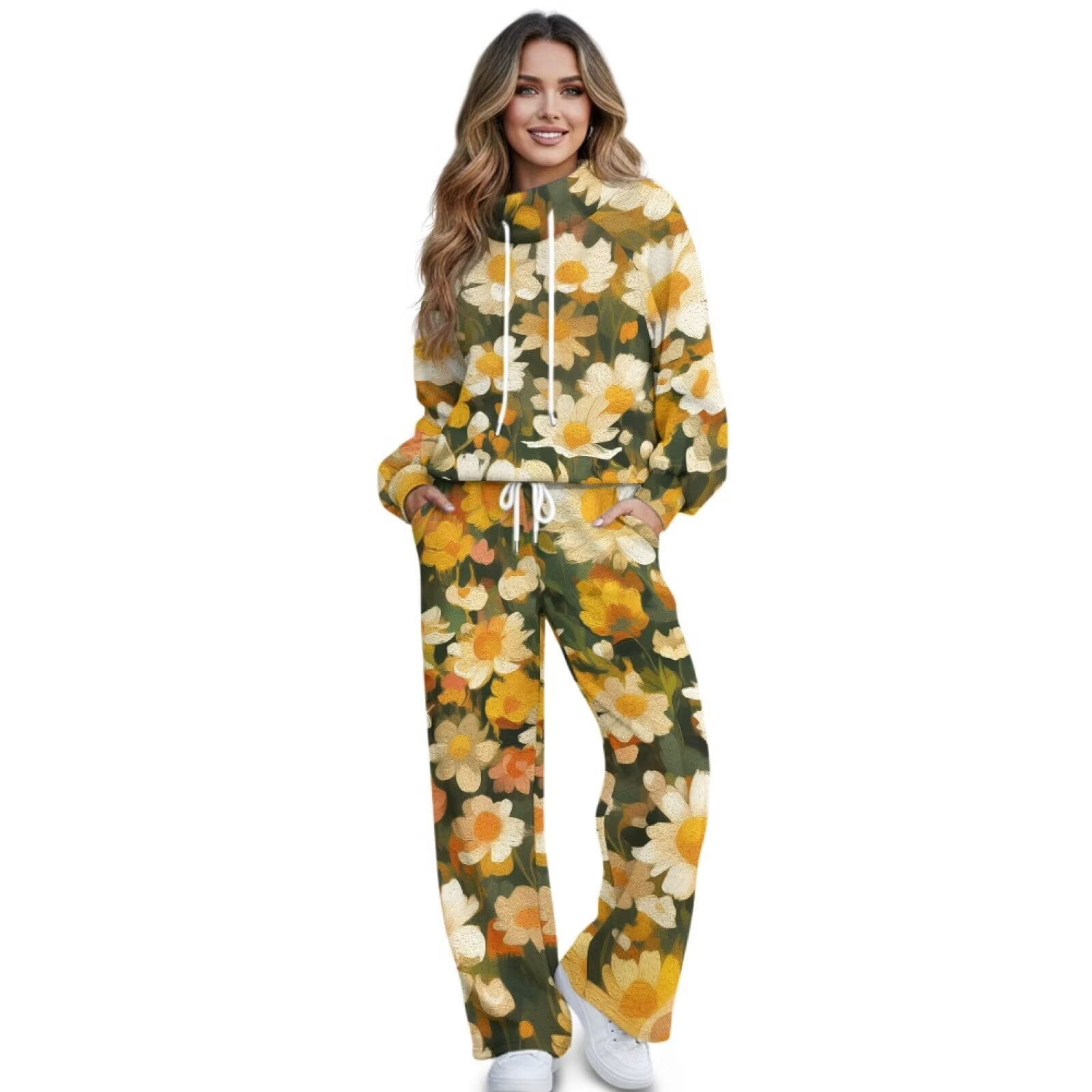 Prints Pants Sets Women 2026.Xoenoiee Daisy Flower Print Womens 2 Piece Sweatsuits Lounge Sets Track ...