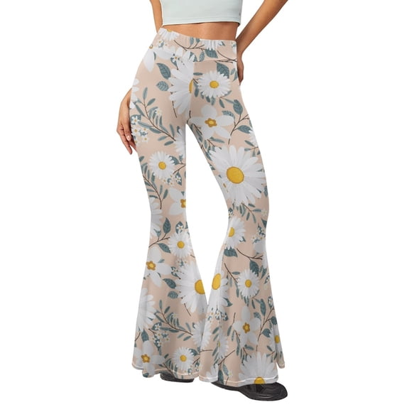 Xoenoiee Daisy Print Womens Flare Pants Yoga Leggings High Waisted Bootleg Pants Elastic Bell Bottom Pants Bootcut Sweatpants, XL