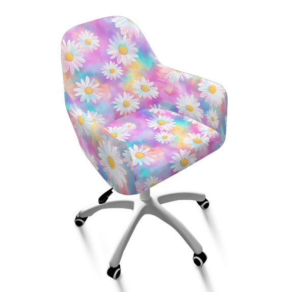 Xoenoiee Daisy Tie Dye Pattern Curved Back Chair Covers Slipcovers with Arms, Stretch Bar Stool Cover Square Jacquard Dining Chair Cover Swivel Stool Chair Protector Cover for Counter High Stool