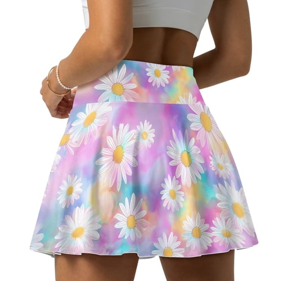 Xoenoiee Daisy Tie Dye Print Pleated Tennis Skirt Womens Skorts with Pockets Shorts Tennis Skirts for Women Athletic Golf Running Pickleball, S