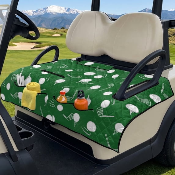 Xoenoiee Dark Green Golf Clubs Print Golf Cart Seat Cover Lightweight Cart Seat Cushion Cover Foldable Golf Blanket Golf Club Car Accessories for More 2-Person Seats Club Car, Easy to Install