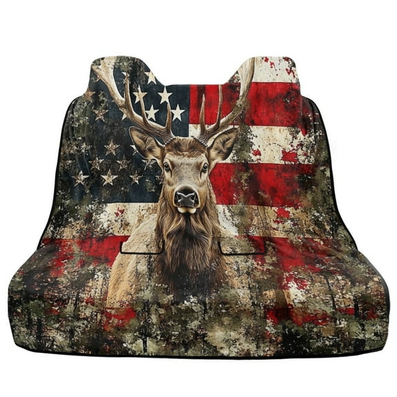 Xoenoiee Deer Camo American Flag Print Car Seat Cover for Back Seat, Waterproof Rear Bench Towel Seat Covers Non-Slip Rear Seat Protector Car Interior Accessories for Dogs
