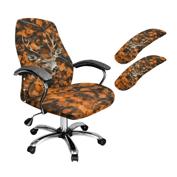 Xoenoiee Deer Camo Forest Print Office Chair Cover with Armrest Covers, 3 PCS Stretch Desk Chair Cover Gaming Chair Covers Washable Computer Chair Slipcovers, Small