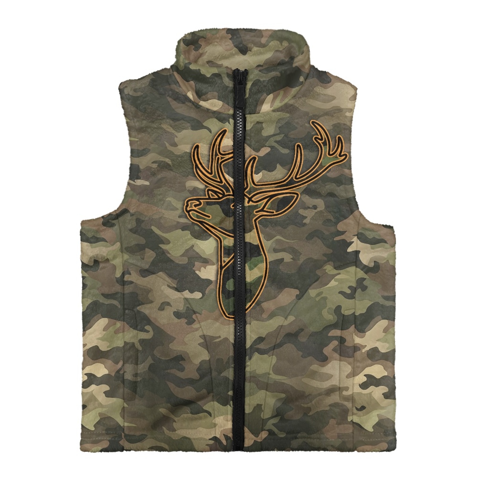 Xoenoiee Deer Camo Print Boys Lightweight Fleece Vest, Full Zip Sleeveless Outerwear for Fall Winter Spring, Running Hiking Jacket with Pockets, Size 3T