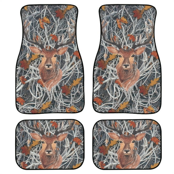 Xoenoiee Deer Camouflage Print Auto Carpets Non-slip Rubber Backing Floor Mats for Car SUV Truck Van, All Weather Protection Automotive Accessories Floor Liners