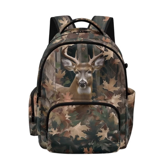 Xoenoiee Deer Forest Hunting Camouflage Print Kids School Backpack Bookbag Casual Travel Daypack School Backpack for Teens Boys Middle School Laptop Backpack with Zippe Pocket and Adjustable Straps