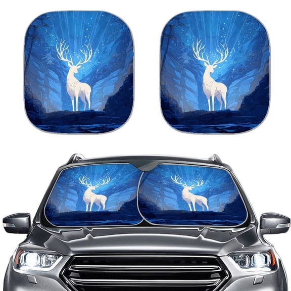 Xoenoiee Deer Galaxy Print 2 PCS Car Windshield Sun Shade, 28.5"x25.5" Foldable Automotive Front Window Sunshade Protector, Universal Vehicle Interior Accessories