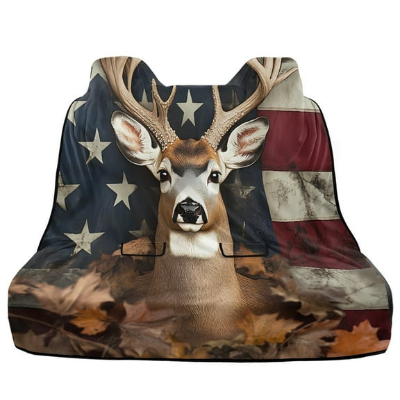 Xoenoiee Deer Maple Leaves American Flag Print Car Back Seat Cover, Universal Fit Rear Seat with Rear Split Bench, Seat Protector for Dogs Kids, Auto Interior Accessories for SUV Sedan Van