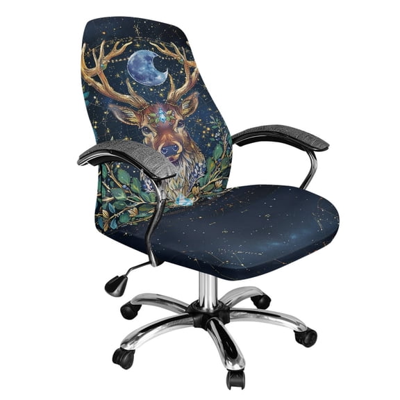 Xoenoiee Deer Moon Leaf Print Computer Office Chair Cover Stretch Elastic Polyester Slipcover Stretchable Universal Desk Task Chair Seat Cover Protector for Rotating Chair Computer Chair, L