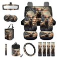 thumbnail image 1 of Xoenoiee Deer US Flag 15 Pack Car Seat Cover Set with Steering Wheel Cover Seat Belt Strap Cover Garbage Cans Air Vent Pouch Rearview Mirror Cover Cup Coasters Keychain Fit for SUV Trucks Vans Sedans, 1 of 7
