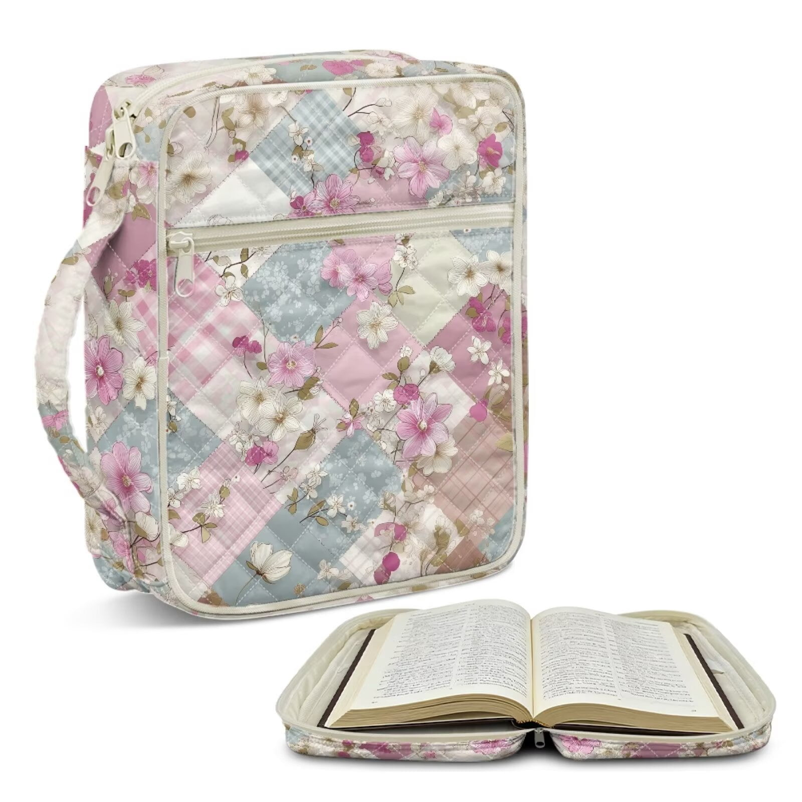 Xoenoiee Diamond Patchwork Floral Pattern Bible Cover Quilted Bible ...