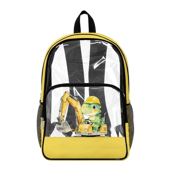 Xoenoiee Dinosaur Excavator Print Clear Backpack with Handle and Zipper Pocket, Casual Elementary School Bags Transparent Bookbag for Boys Large Capacity Bagpack Rucksack Travel Outdoor Daypack